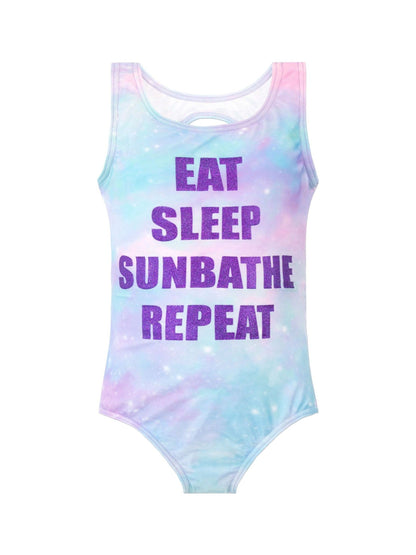 Character Purple Eat Sleep Eat Sleep Sunbathe Repeat Swimsuit image 1