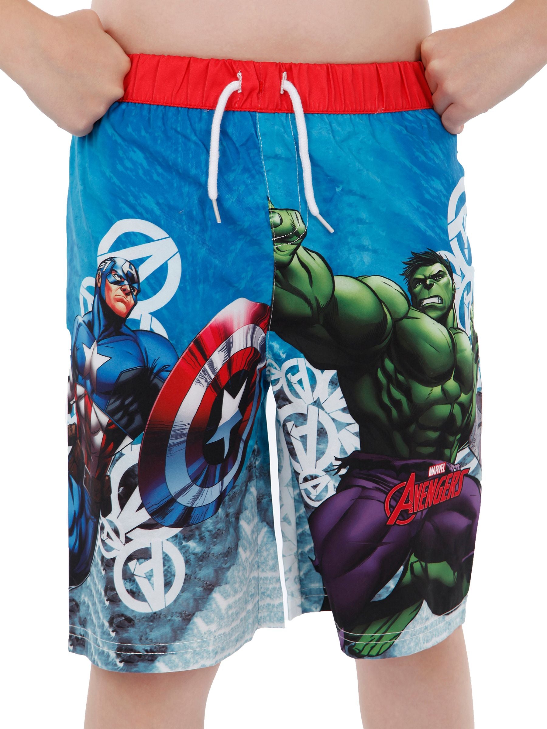 Character Blue Avengers Red Waistband Swim Shorts image 2