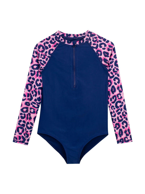 Character Blue Leopard Print Swimsuit Pink Leopard Aop Long Sleeve image 1