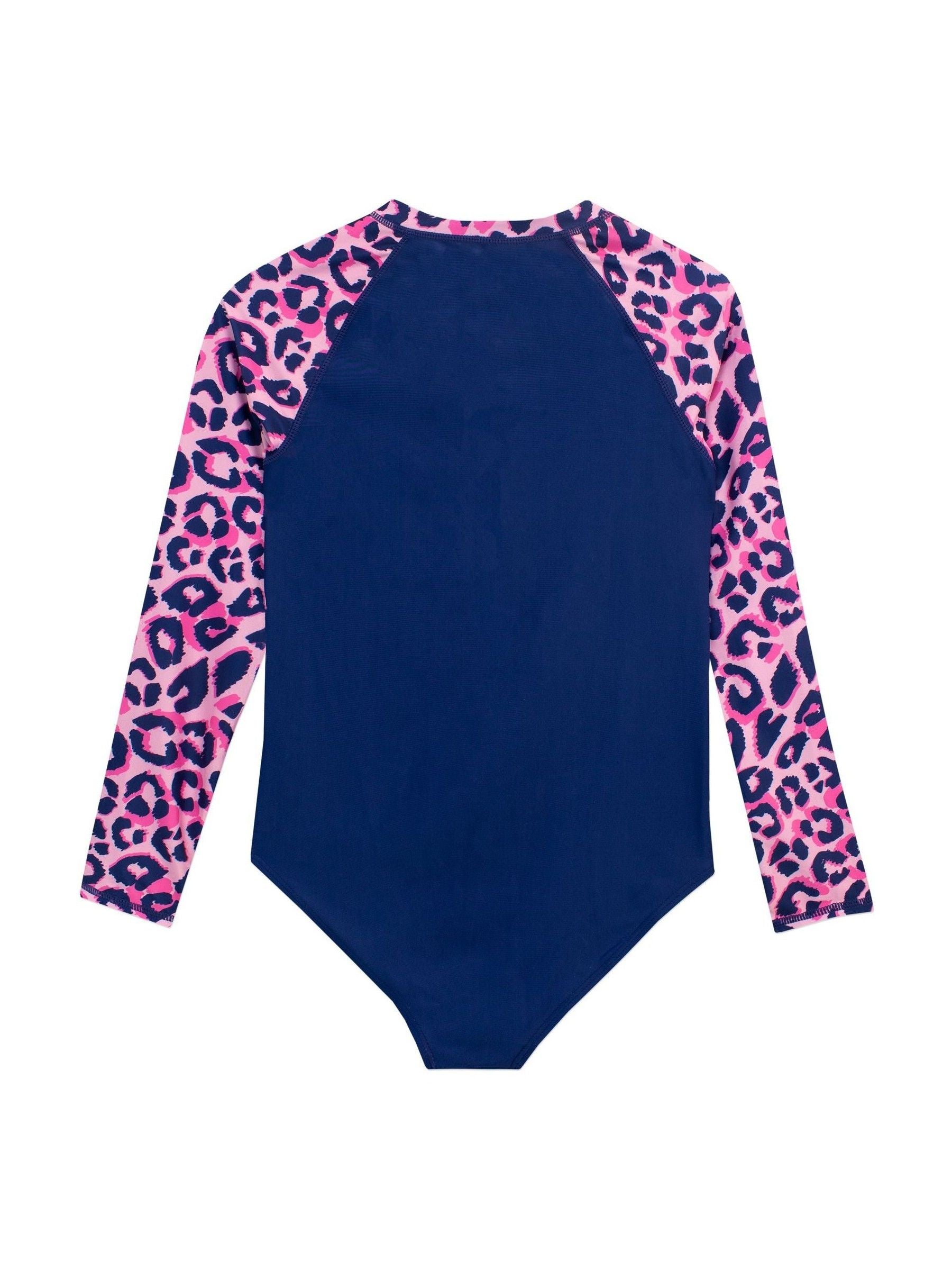 Character Blue Leopard Print Swimsuit  Pink Leopard Aop Long Sleeve image 2