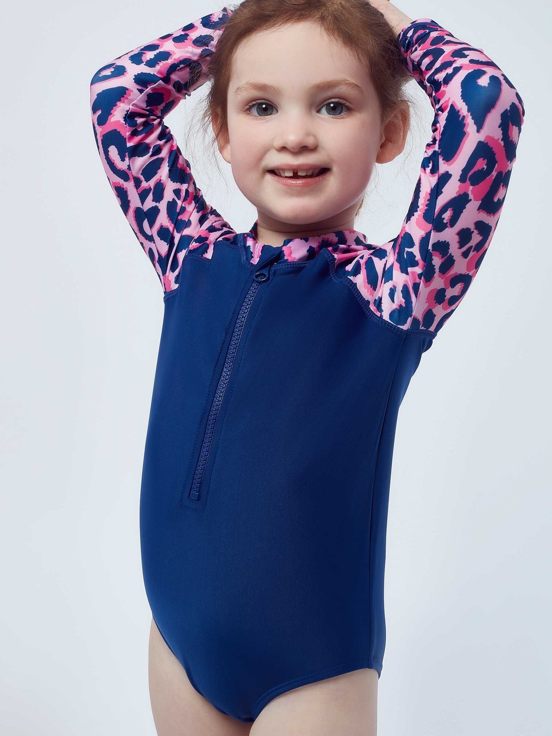 Character Blue Leopard Print Swimsuit  Pink Leopard Aop Long Sleeve image 4