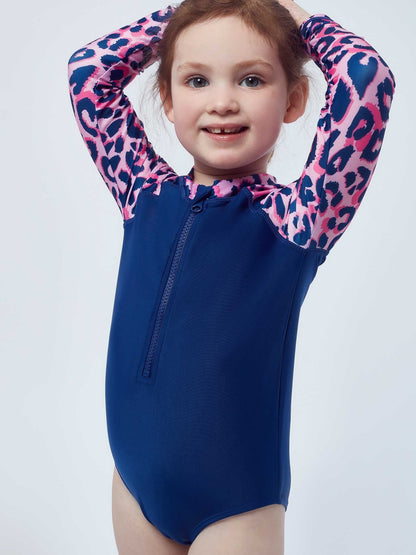 Character Blue Leopard Print Swimsuit  Pink Leopard Aop Long Sleeve image 4