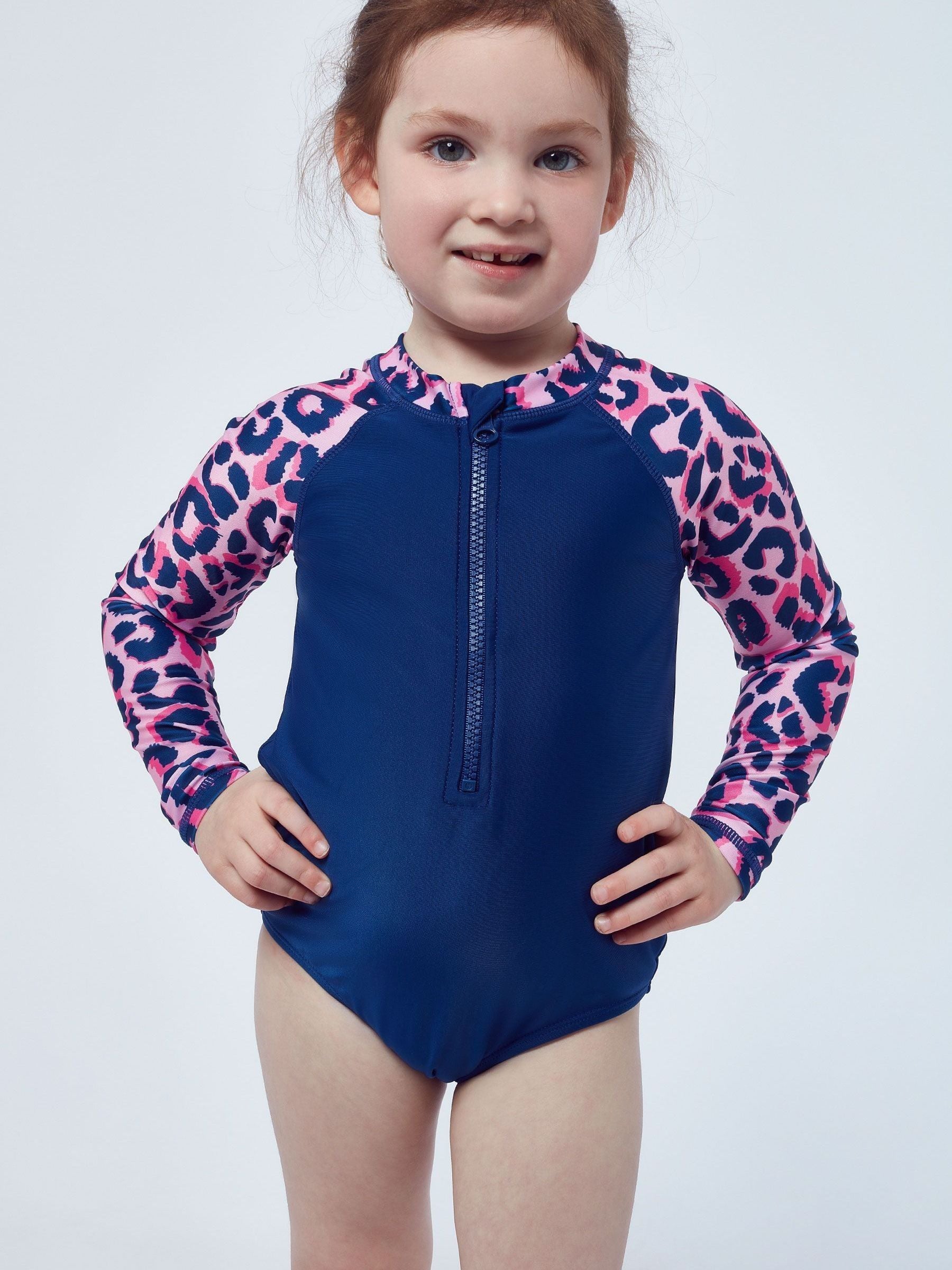 Character Blue Leopard Print Swimsuit  Pink Leopard Aop Long Sleeve image 5