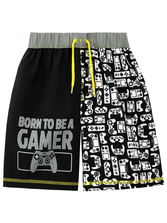 Character Black Gaming Board Born To Be A Gamer Swim Shorts image 1