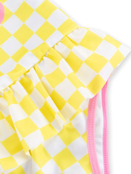 Character Yellow Pattern Checker Board Flower Swimsuit image 3