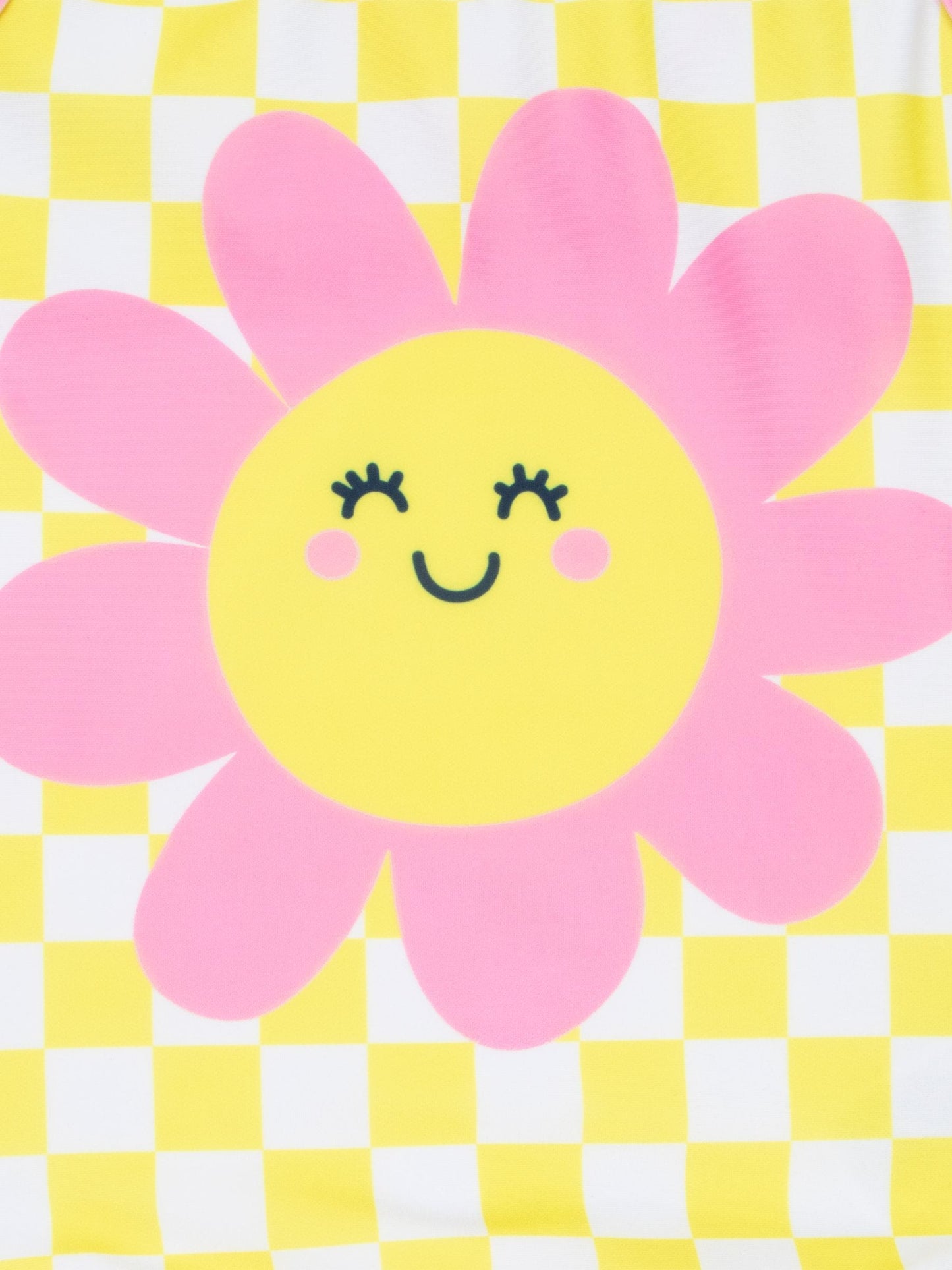 Character Yellow Pattern Checker Board Flower Swimsuit image 4