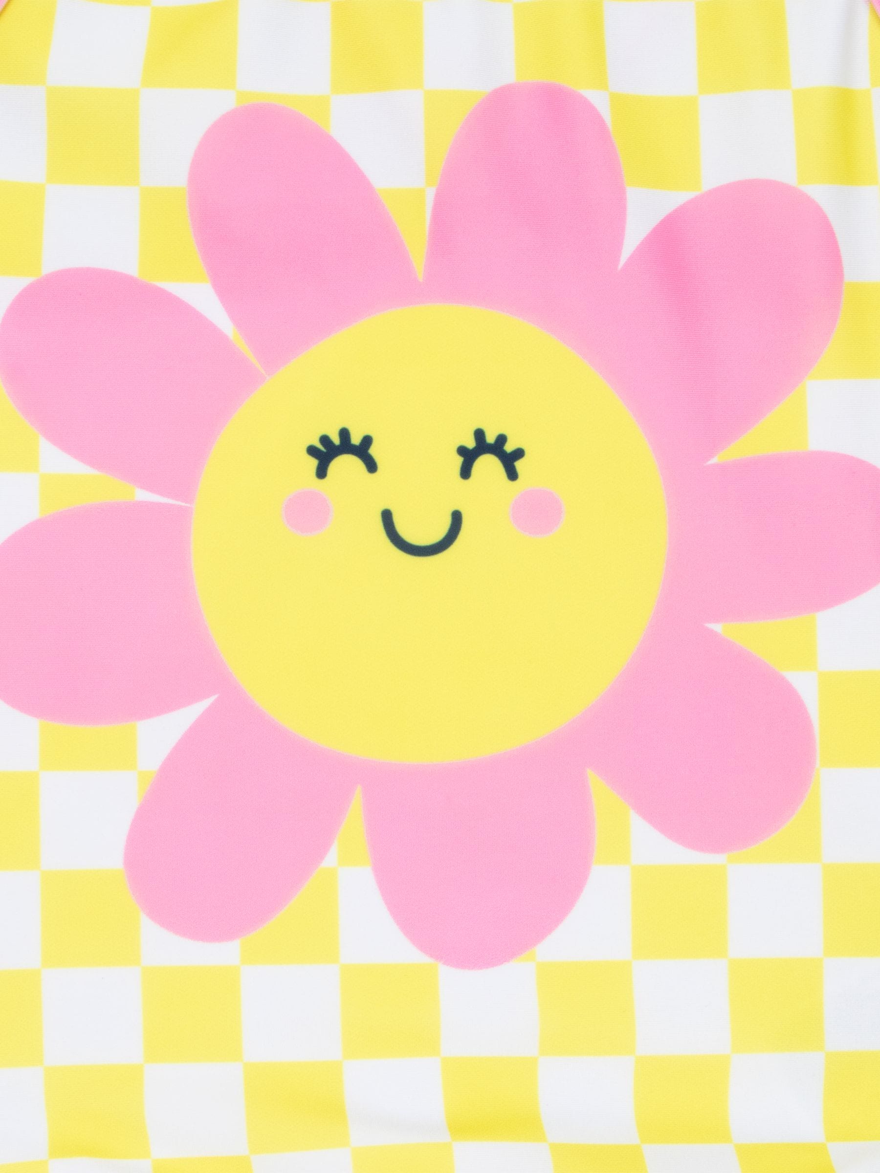 Character Yellow Pattern Checker Board Flower Swimsuit image 4
