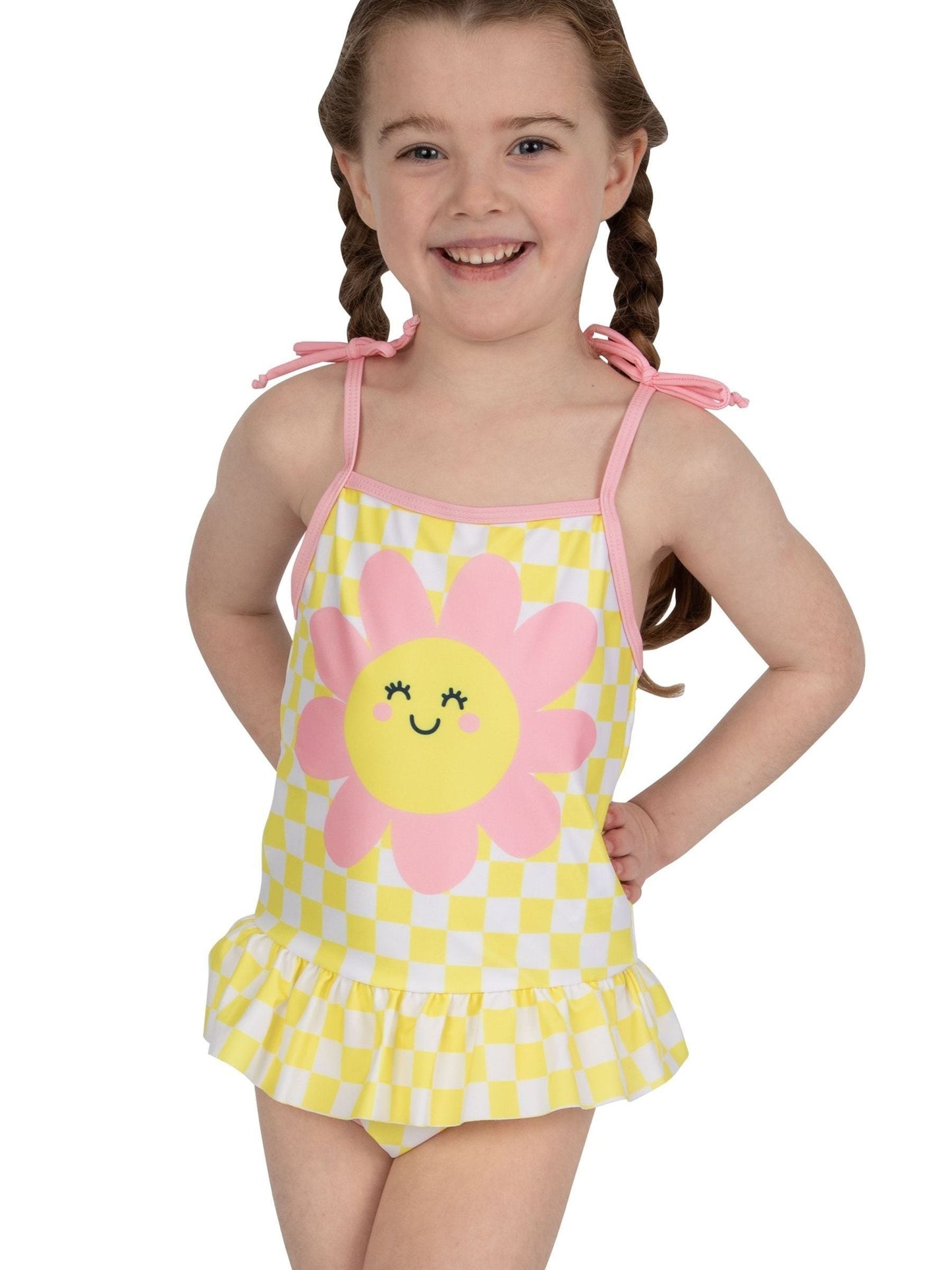 Character Yellow Pattern Checker Board Flower Swimsuit image 6