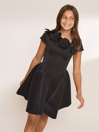Lipsy Black Corsage Scuba Dress (5-16yrs) - image 1