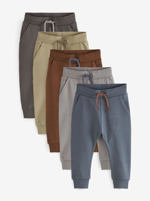 Khaki/Grey/Blue Skinny Fit Joggers 5 Pack (3mths-7yrs) image 1