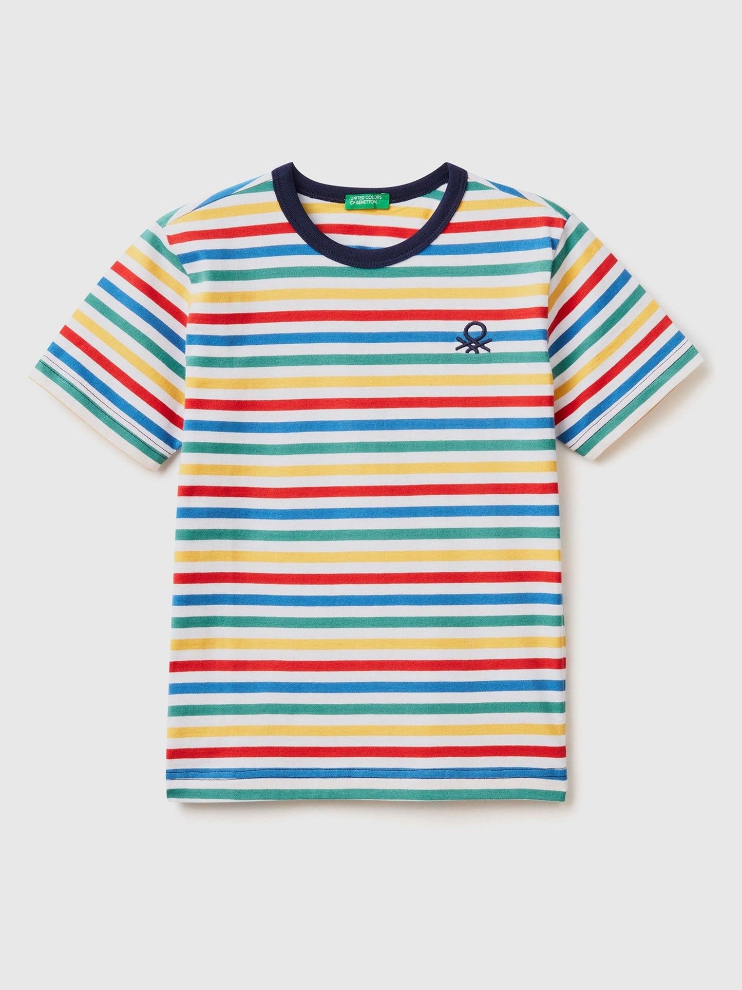 Dsiney Kidz - Benetton Boys Striped 100% Cotton Logo T-Shirt image 1