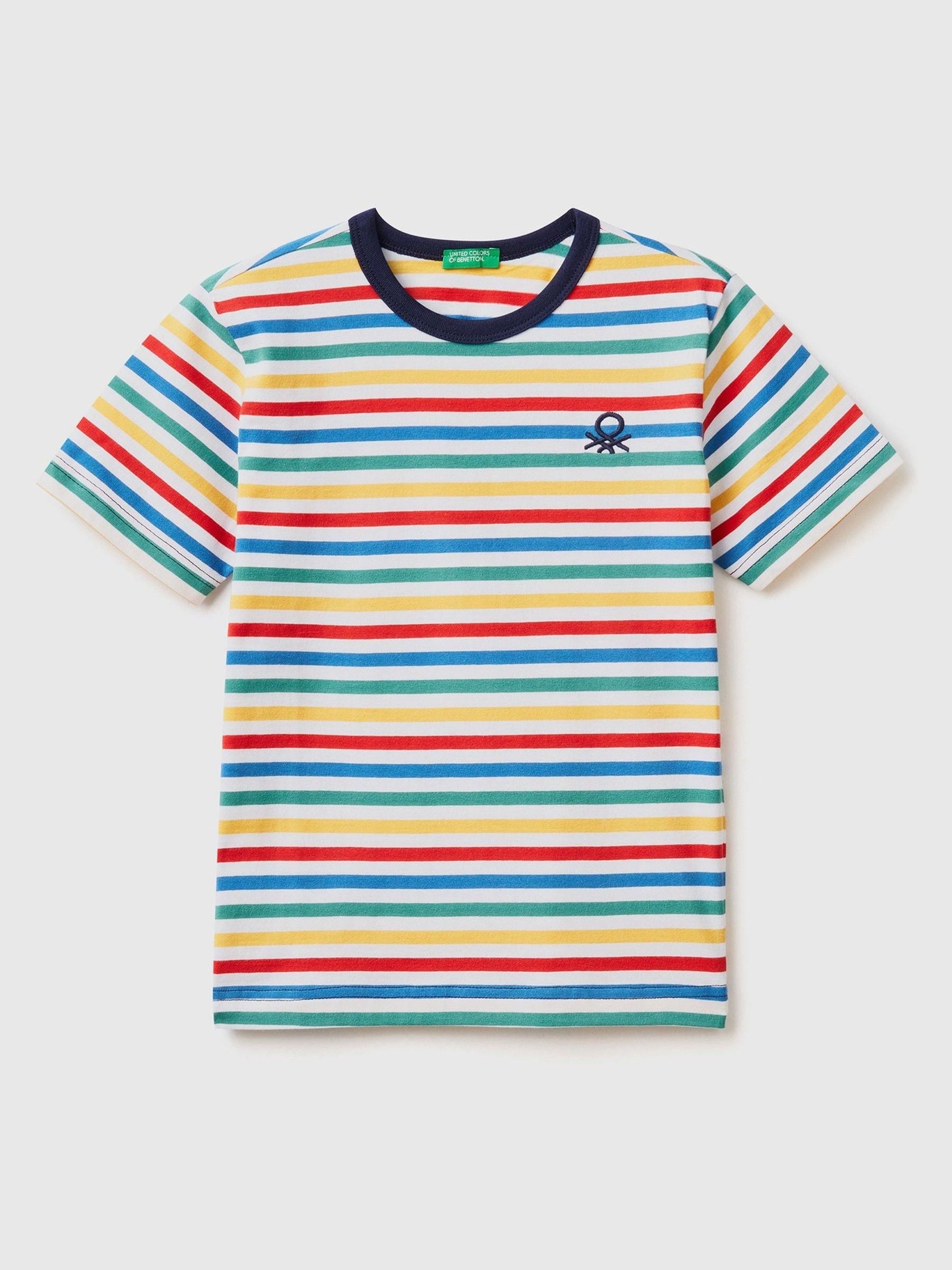 Dsiney Kidz - Benetton Boys Striped 100% Cotton Logo T-Shirt image 1