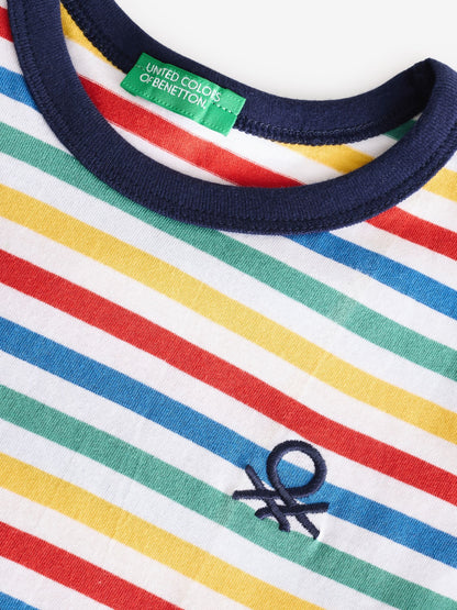 Dsiney Kidz - Benetton Boys Striped 100% Cotton Logo T-Shirt image 3