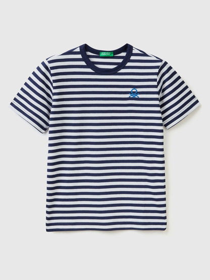 Dsiney Kidz - Benetton Navy Striped 100% Cotton Logo T-Shirt image 1