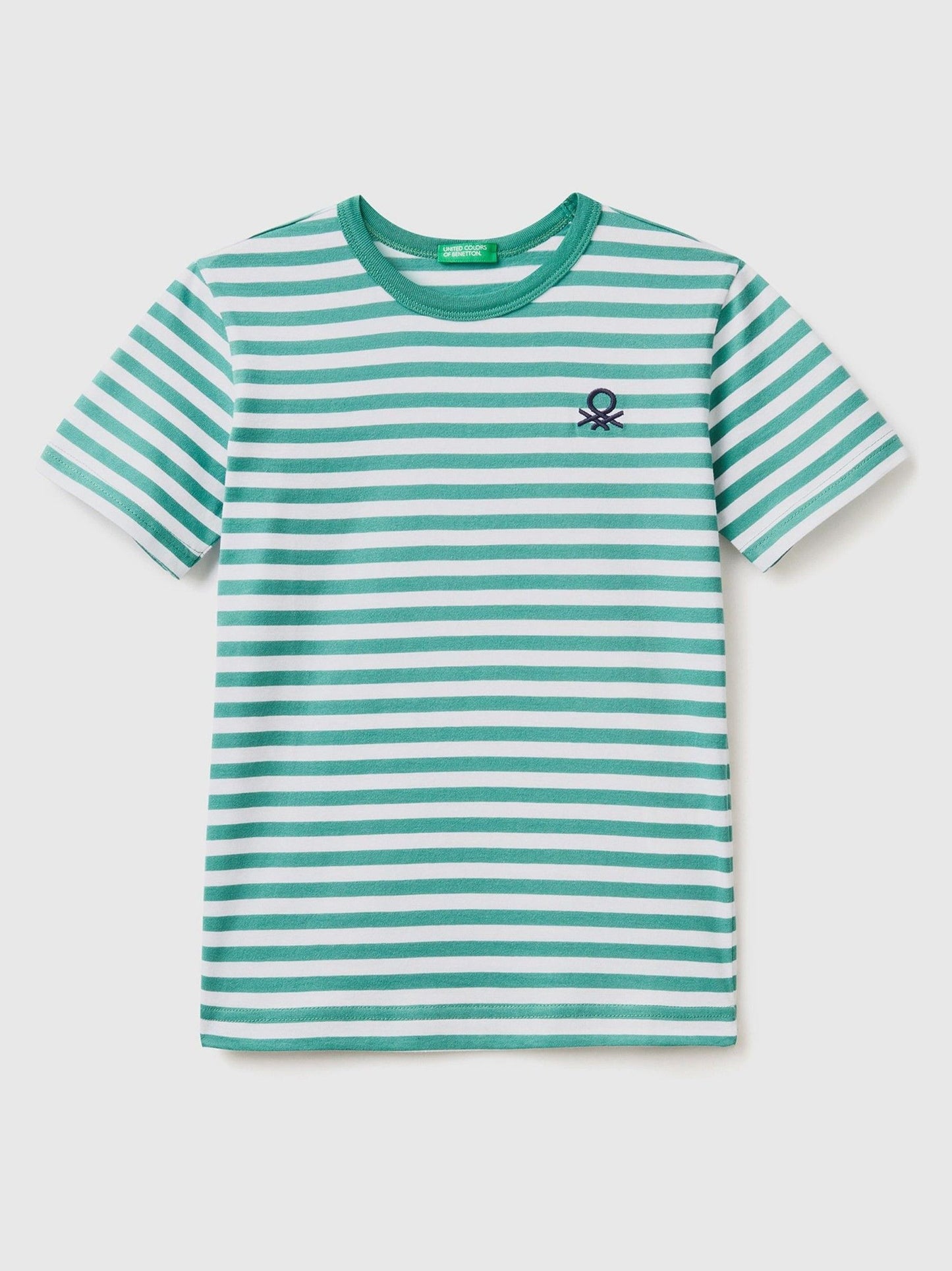 Dsiney Kidz - Benetton Green Striped 100% Cotton Logo T-Shirt image 1