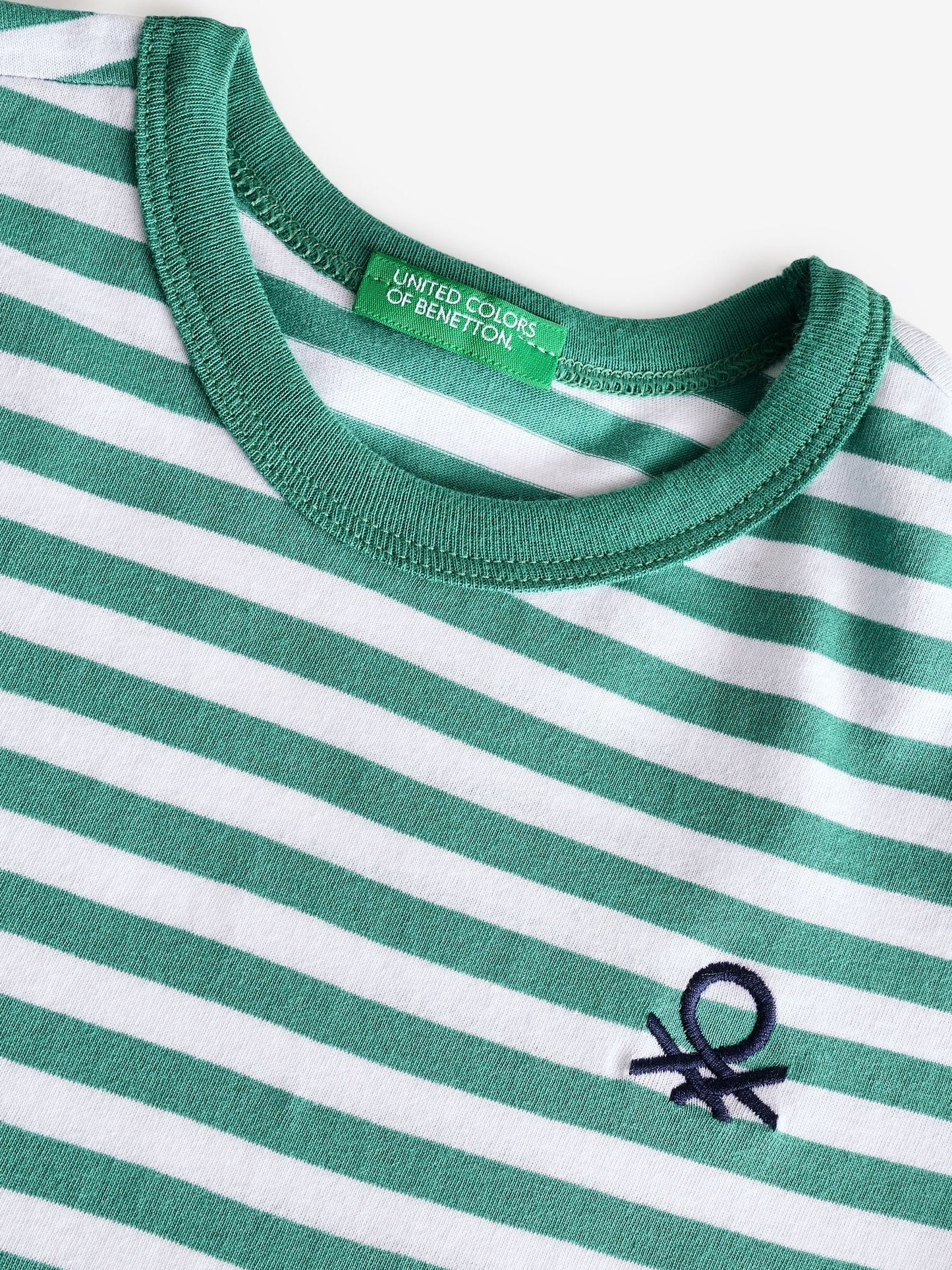 Dsiney Kidz - Benetton Green Striped 100% Cotton Logo T-Shirt image 4