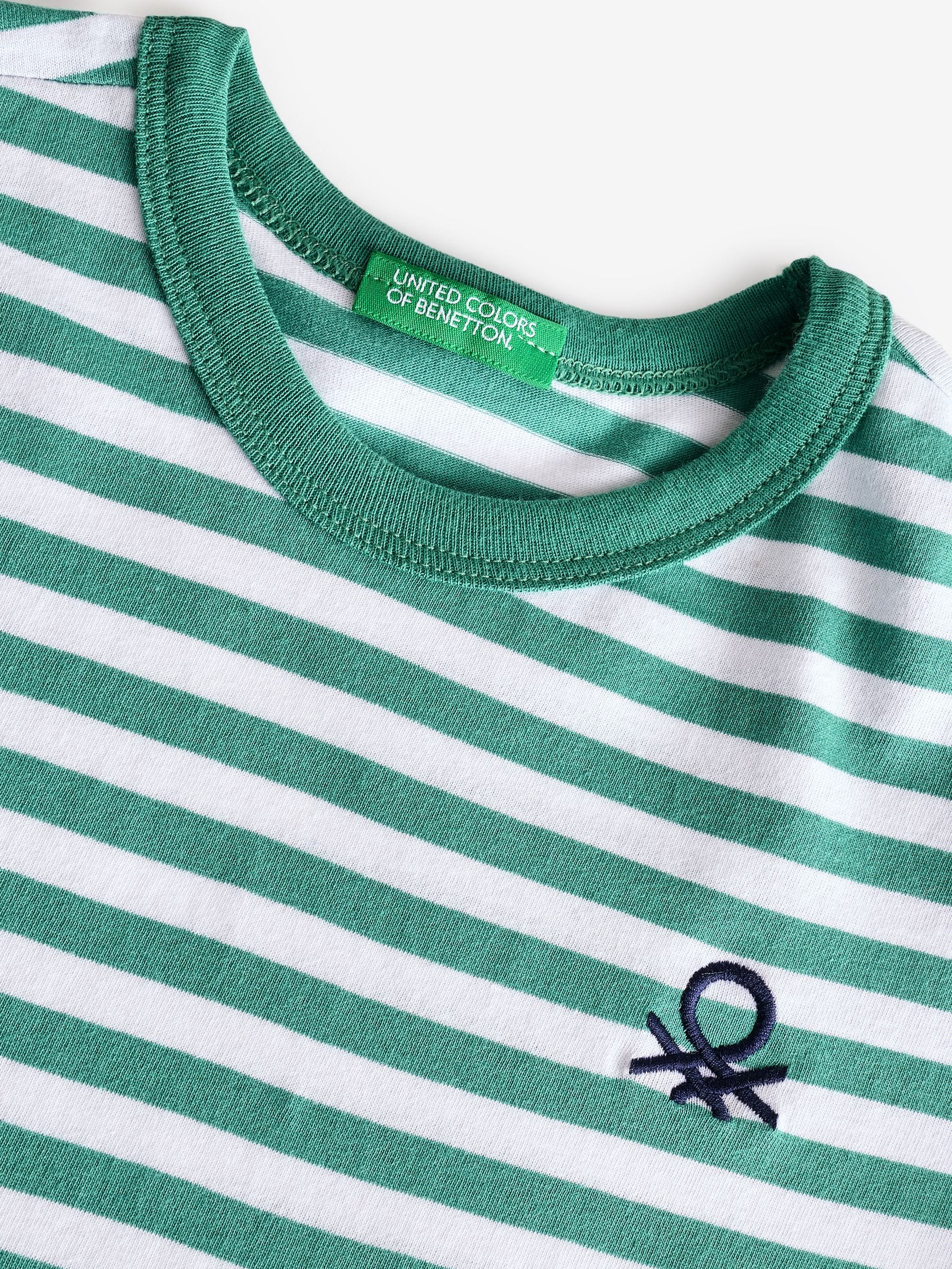 Dsiney Kidz - Benetton Green Striped 100% Cotton Logo T-Shirt image 4