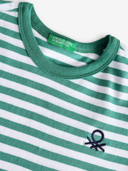 Dsiney Kidz - Benetton Green Striped 100% Cotton Logo T-Shirt image 4