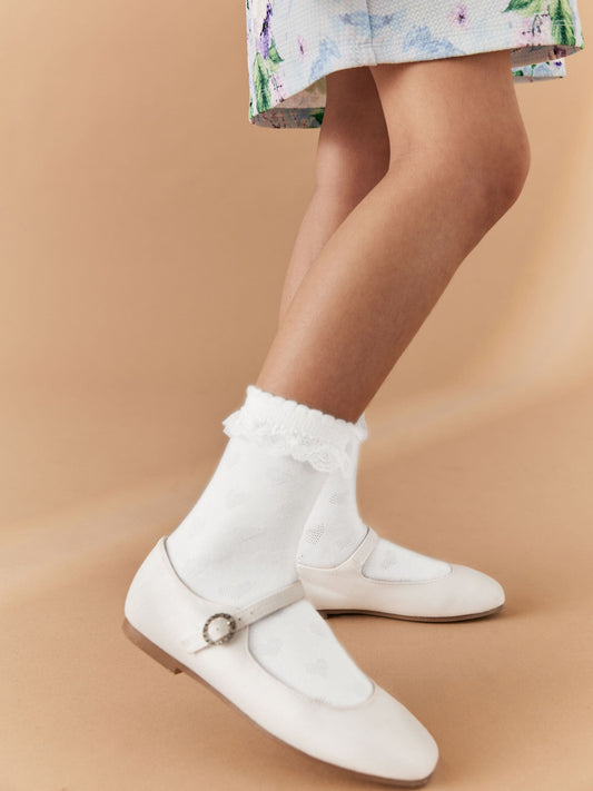 White 2 Pack Cotton Rich Heart Ruffle Ankle Socks image 3