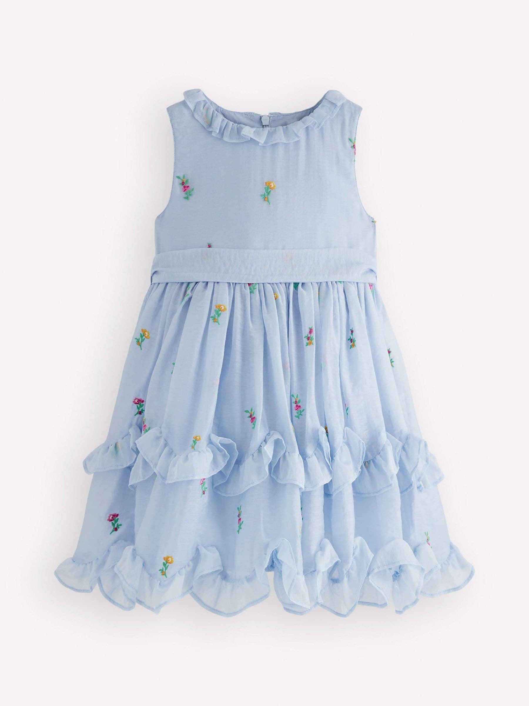 Boden Blue Tiered Ruffle Sash Dress image 1