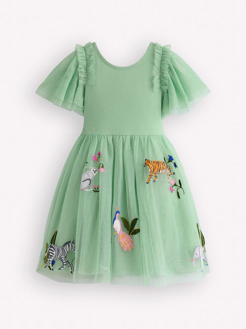 Dsiney Kidz - Boden Green Short Sleeve Logo Tulle Dress image 1