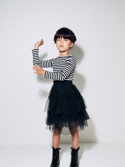 Dsiney Kidz - Black/White Stripe Long Sleeve Ribbed Top (3-16yrs) image 1