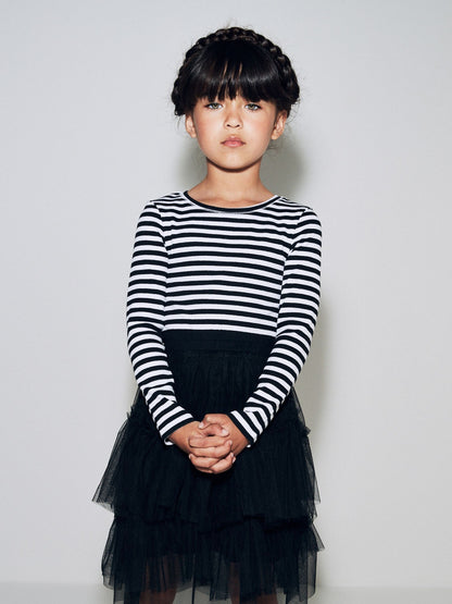 Dsiney Kidz - Black/White Stripe Long Sleeve Ribbed Top (3-16yrs) image 2