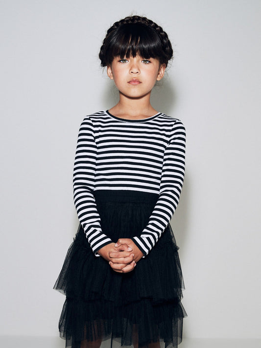 Dsiney Kidz - Black/White Stripe Long Sleeve Ribbed Top (3-16yrs) image 2