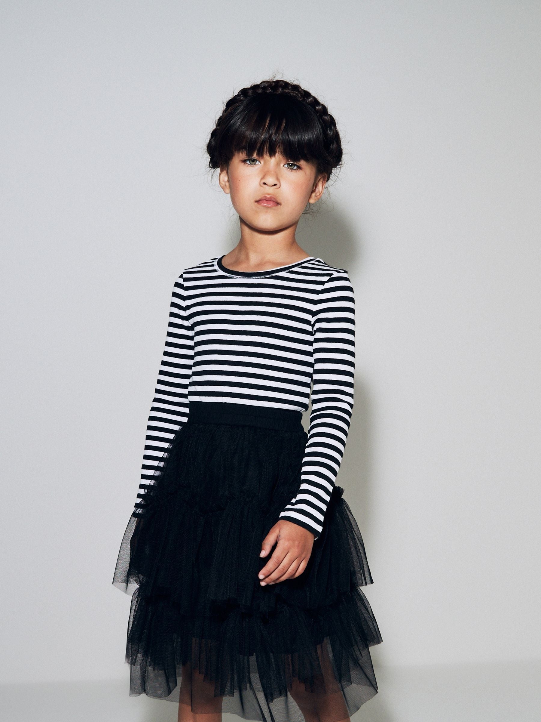 Dsiney Kidz - Black/White Stripe Long Sleeve Ribbed Top (3-16yrs) image 3
