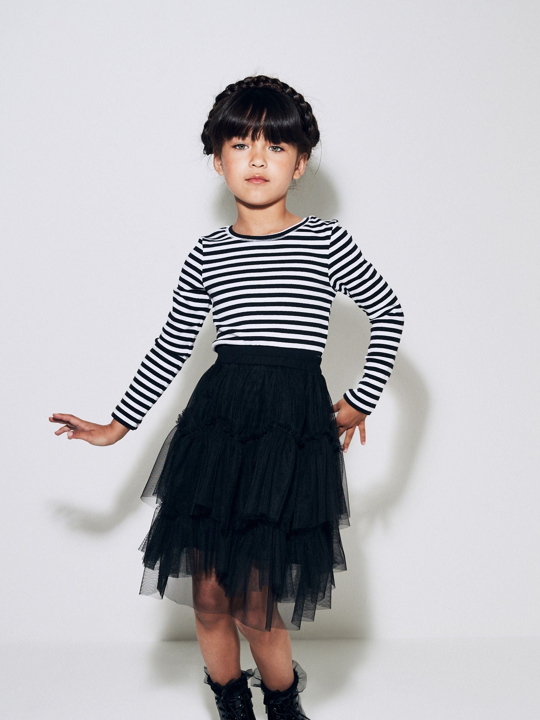 Dsiney Kidz - Black/White Stripe Long Sleeve Ribbed Top (3-16yrs) image 4