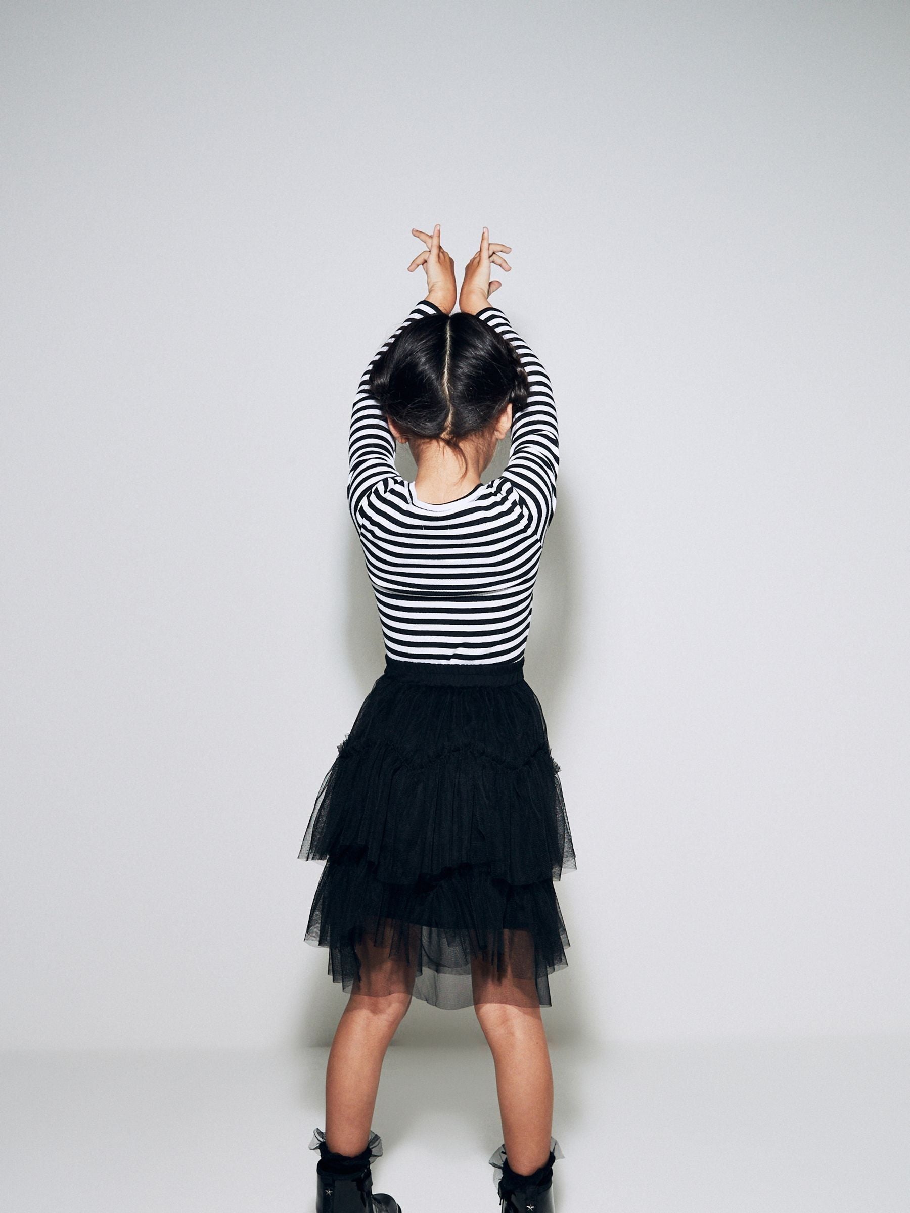 Dsiney Kidz - Black/White Stripe Long Sleeve Ribbed Top (3-16yrs) image 5