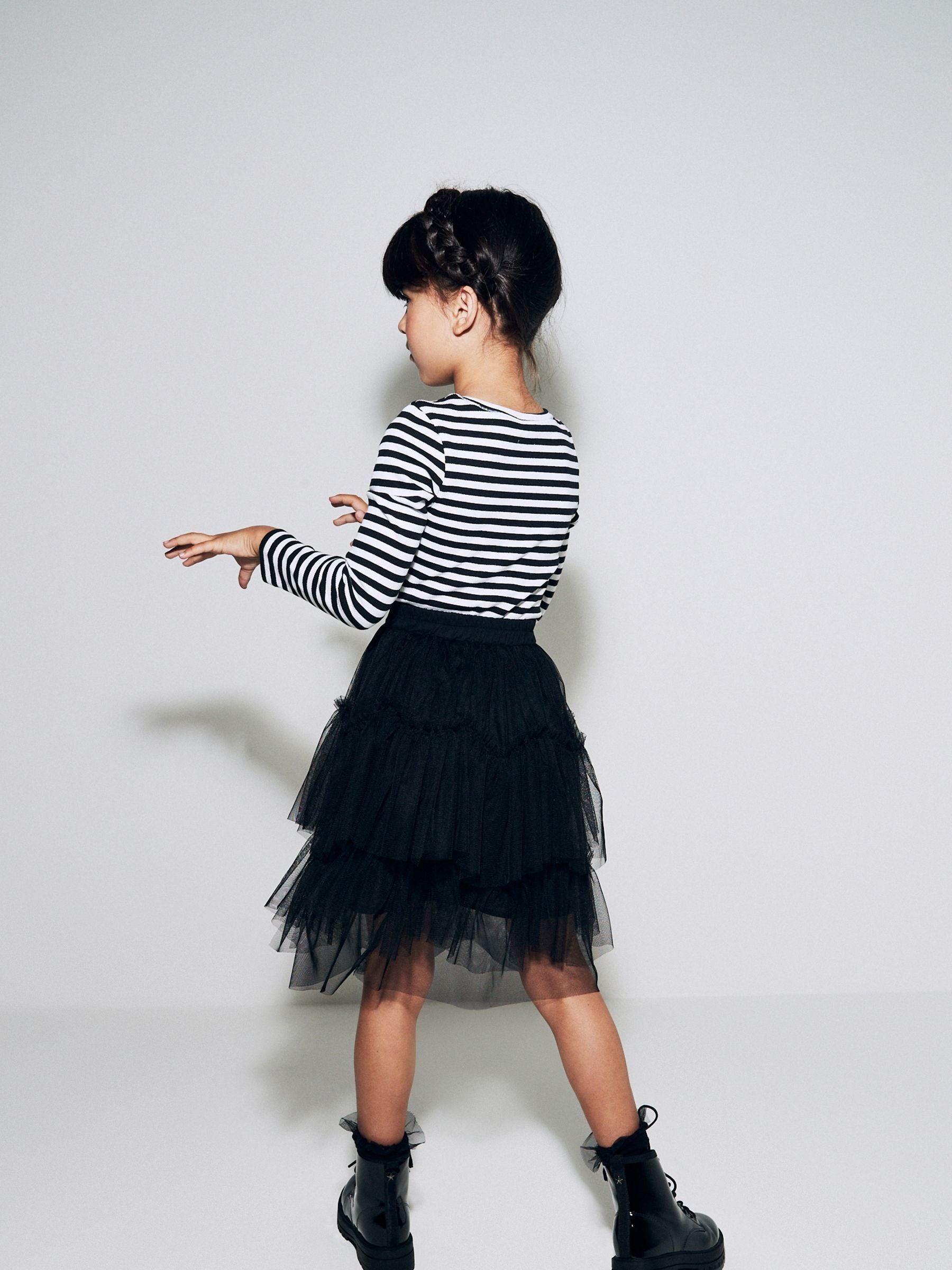 Dsiney Kidz - Black/White Stripe Long Sleeve Ribbed Top (3-16yrs) image 6