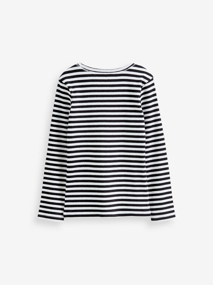 Dsiney Kidz - Black/White Stripe Long Sleeve Ribbed Top (3-16yrs) image 8