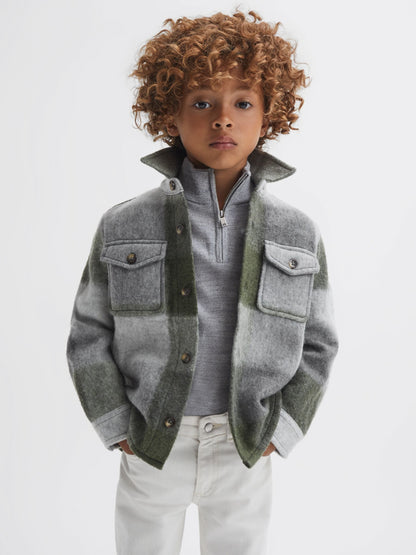 Dsiney Kidz - Reiss Green/Ecru Stoval Long Sleeve Brushed Overshirt image 1