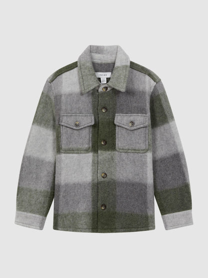 Dsiney Kidz - Reiss Green/Ecru Stoval Long Sleeve Brushed Overshirt image 2