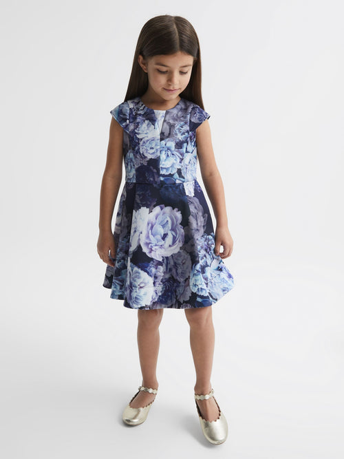 Dsiney Kidz - Reiss Blue Keri 4-9 yrs Floral Printed Scuba Dress image 1