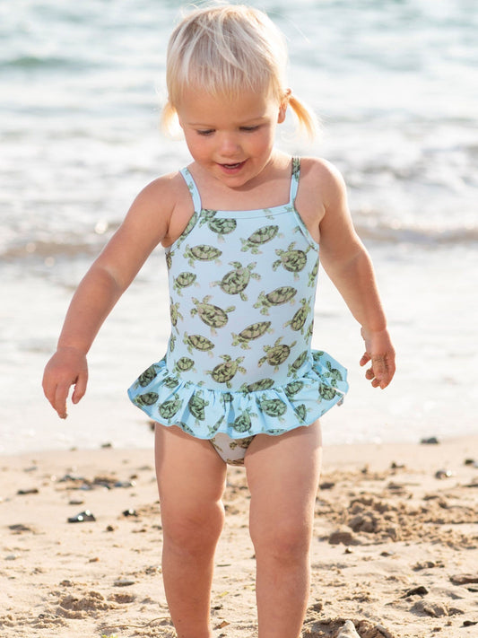 Dsiney Kidz - Trotters London Blue Little Turtle Peplum Swimsuit image 1