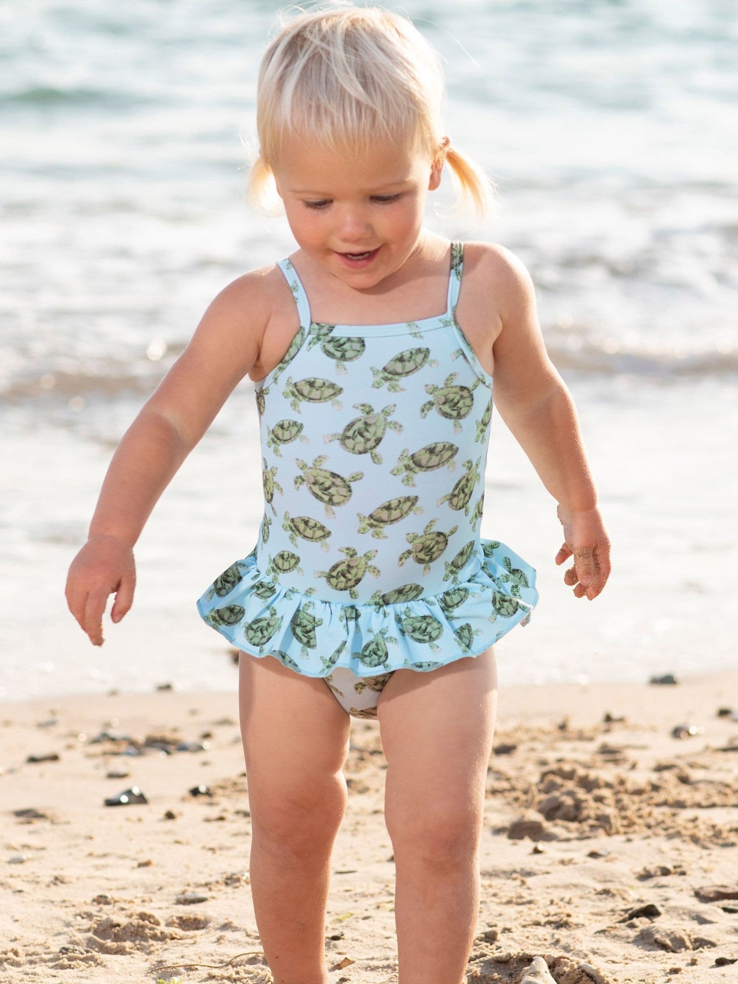 Trotters London Blue Little Turtle Peplum Swimsuit image 1