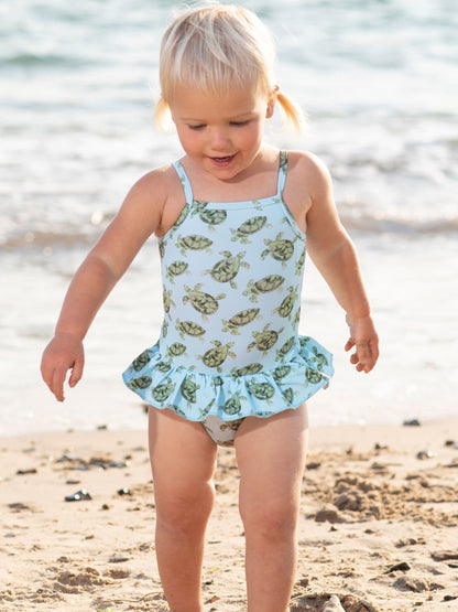 Trotters London Blue Little Turtle Peplum Swimsuit image 1
