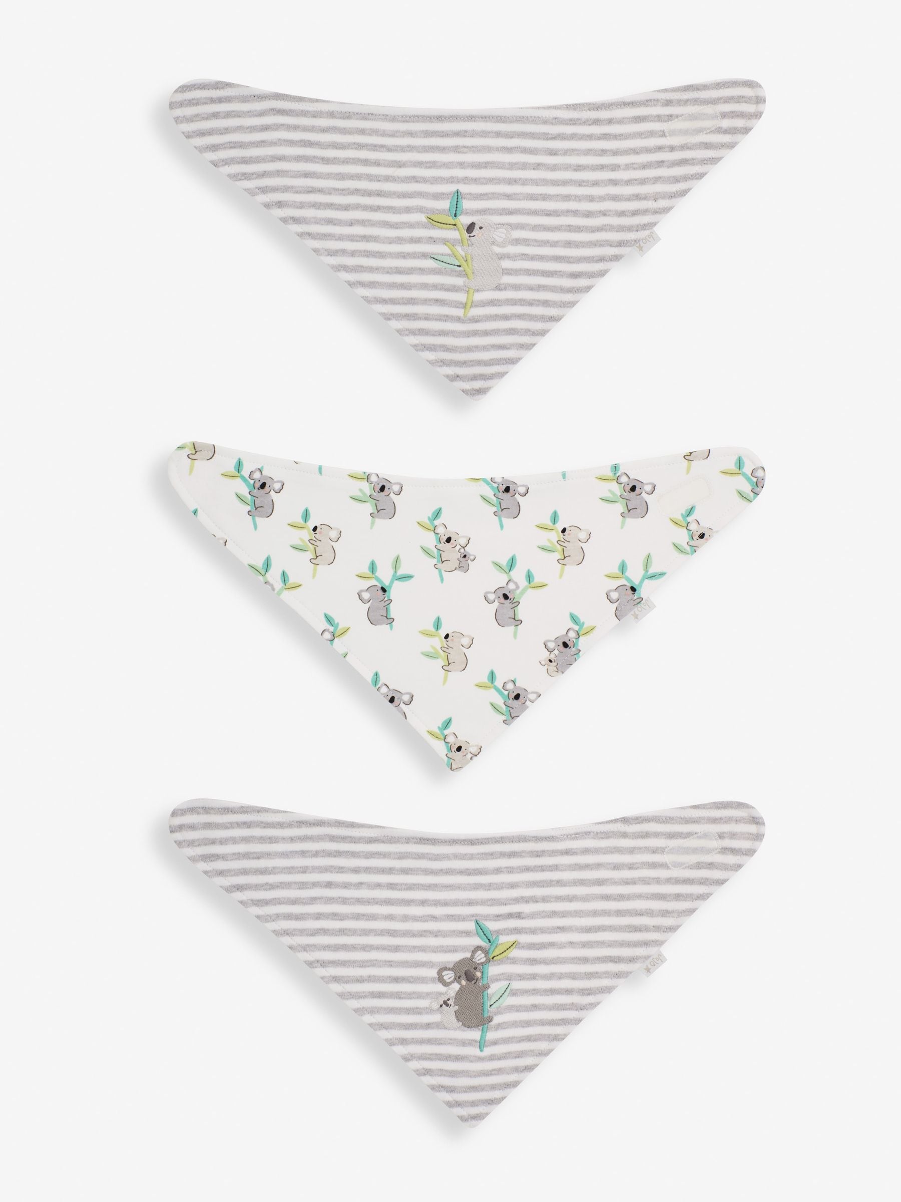 JoJo Maman Bébé Grey Koala 3-Pack Cotton Baby Dribble Bibs image 1