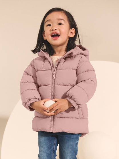 Pink Shower Resistant Fleece Lined Hooded Padded Coat (3mths-7yrs)
