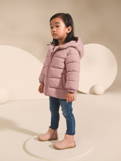 Pink Shower Resistant Fleece Lined Hooded Padded Coat (3mths-7yrs)