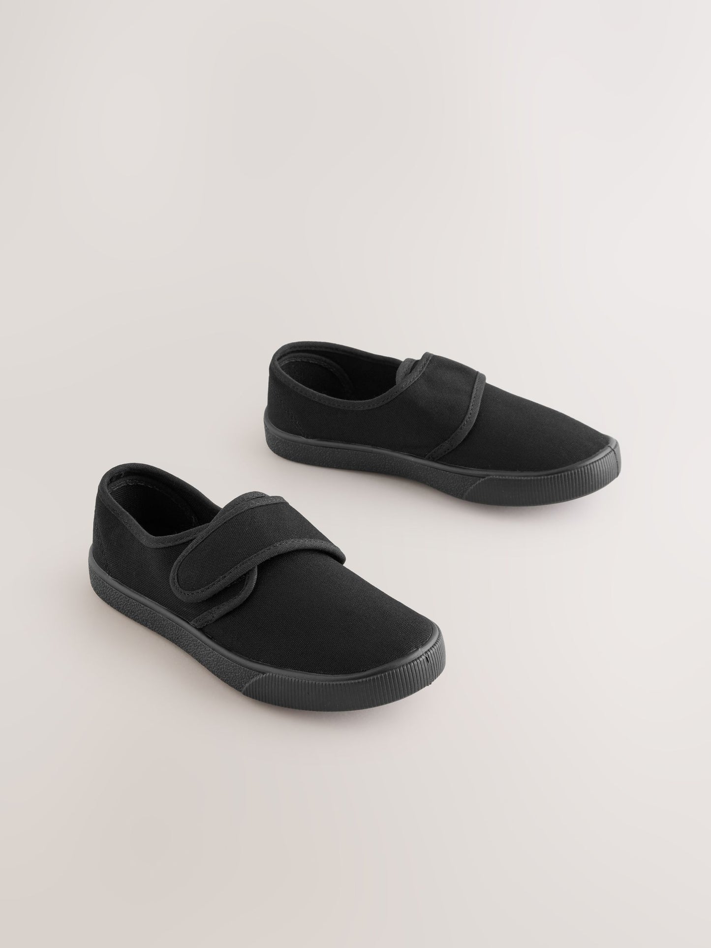 Black Wide Fit (G) Touch Fastening Plimsoll School Shoes image 1