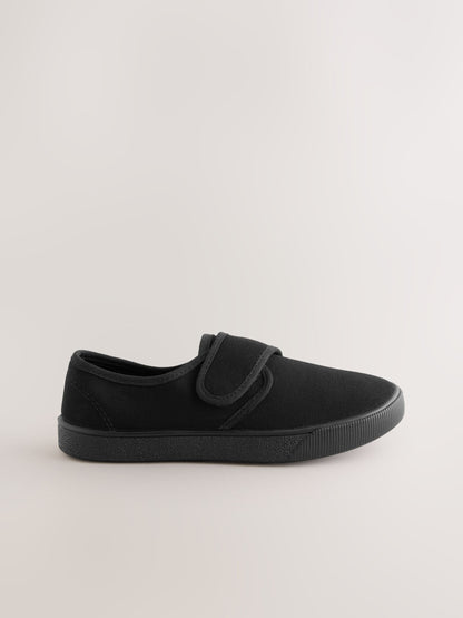 Black Wide Fit (G) Touch Fastening Plimsoll School Shoes image 2