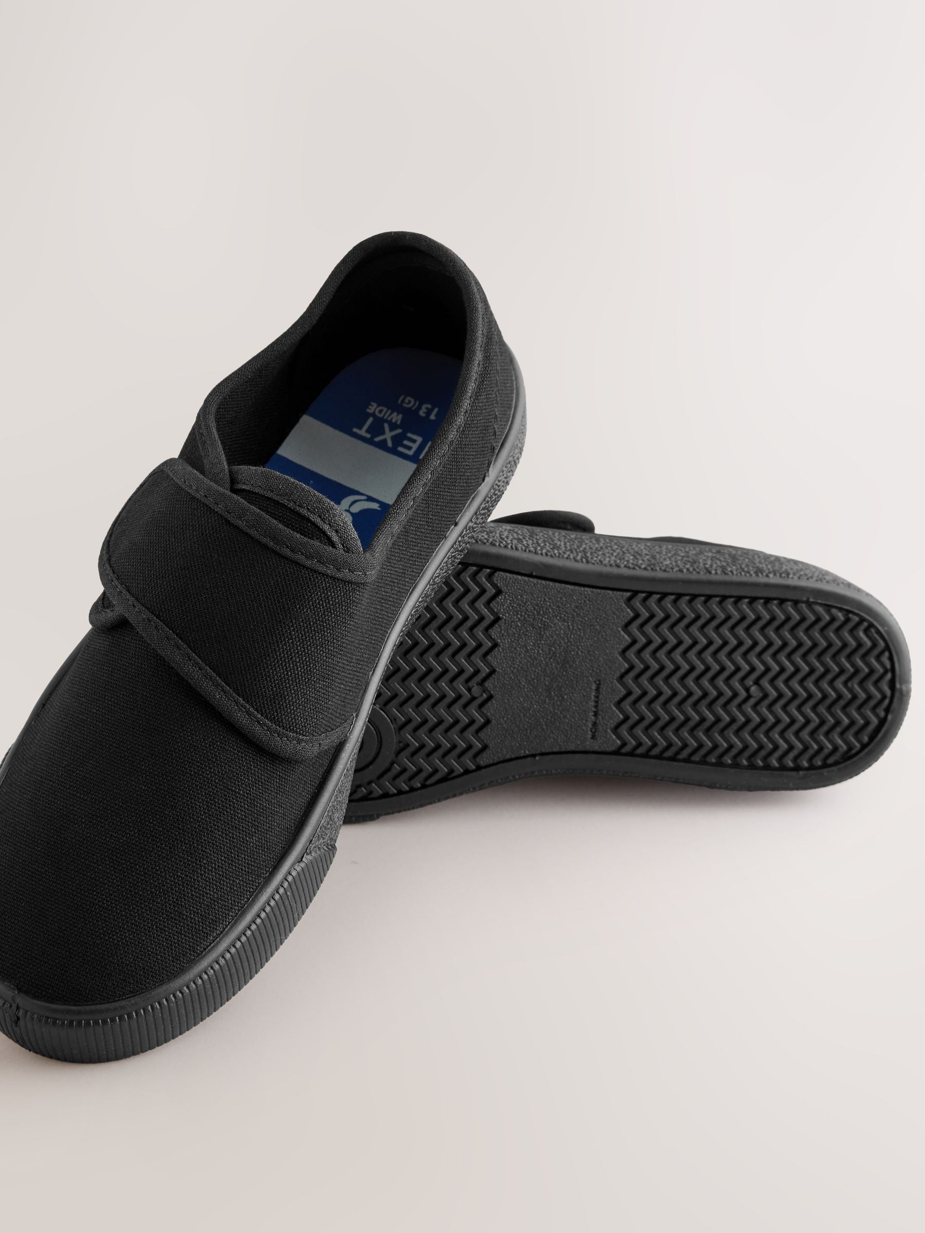 Black Wide Fit (G) Touch Fastening Plimsoll School Shoes image 3