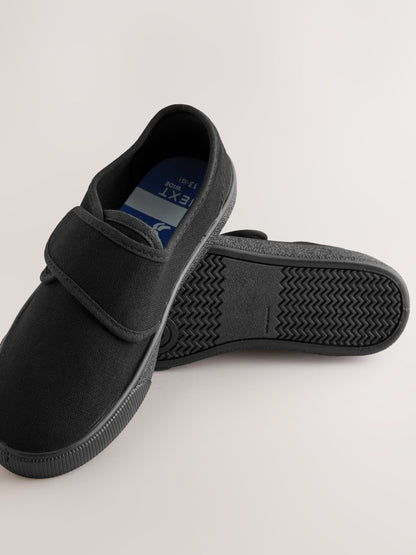 Black Wide Fit (G) Touch Fastening Plimsoll School Shoes image 3