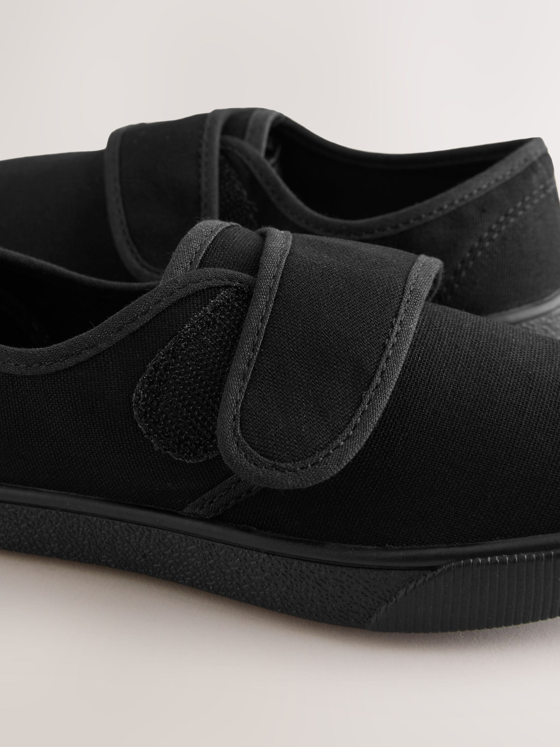 Black Wide Fit (G) Touch Fastening Plimsoll School Shoes image 4