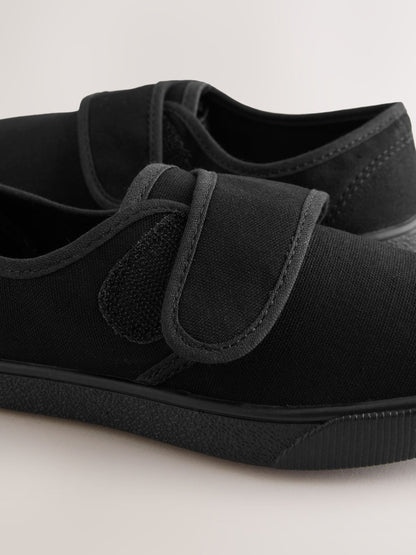 Black Wide Fit (G) Touch Fastening Plimsoll School Shoes image 4