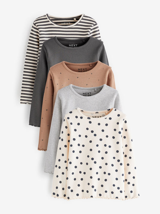 Monochrome Ribbed Long Sleeve Tops 5 Pack (3mths-7yrs) image 1