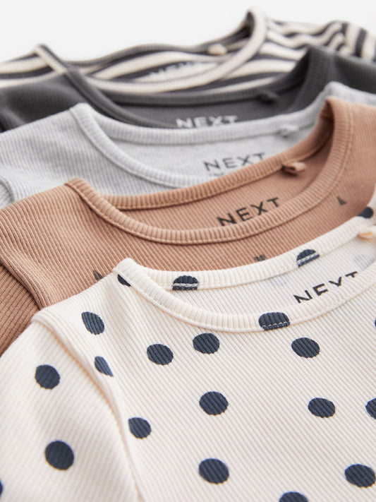 Monochrome Ribbed Long Sleeve Tops 5 Pack (3mths-7yrs) image 3